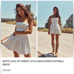 PrettyLittleThing Strapless White Denim Dress